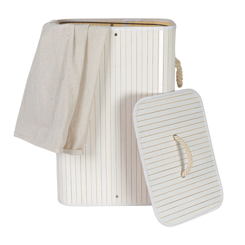 Machine Made Bamboo Laundry Hamper, White