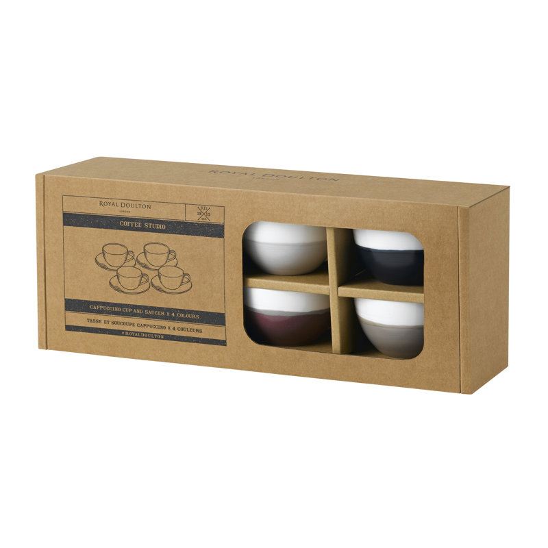 1815 Coffee Studio Flat White Cup and Saucer Set/4 Mixed Colors, 8.7 Oz.