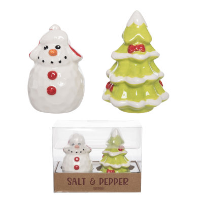 Ceramic Snowman and Tree Salt and Pepper Shakers Set for Christmas Multicolor Tabletop Decor Perfect for Indoor Use Gift Giving and Hostess Gifts Ideal Holiday Kitchen Accessory