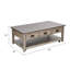 Table basse Camie, plateau de 48 pouces, 3 tiroirs, acajou massif gris