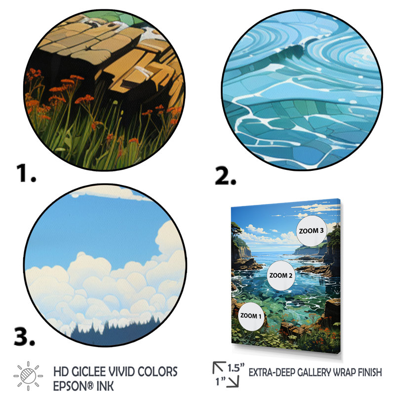 Marine Symphonie pastorale I - animaux, art mural, salon, H 32 po x l 16 po x P 1 po, Cadre flottant blanc