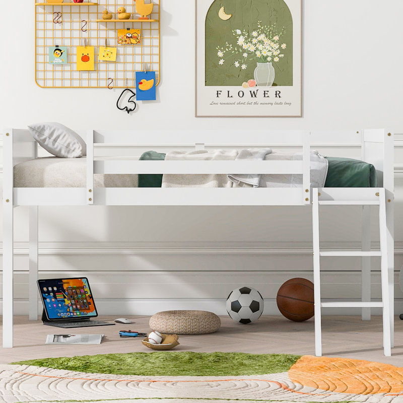 Lit mezzanine bas en bois avec rangement polyvalent pour chambre à coucher, Gris
