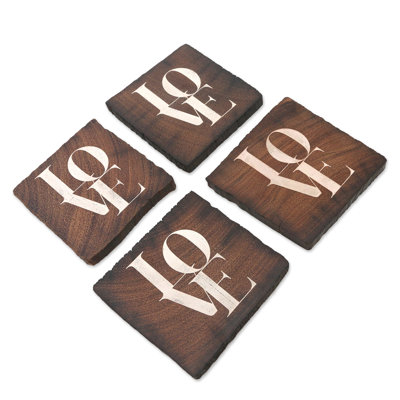 Wood Square 4 Piece Coaster Set
