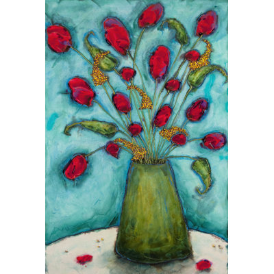 Flowers In Green Vase by Marabeth Quin - Wrapped Canvas Painting