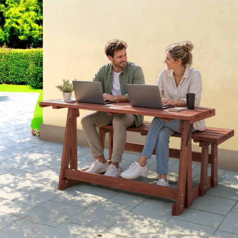 Ensemble de salle à manger convertible pour patio, table rustique en bois massif de 55,5 po pour la cour