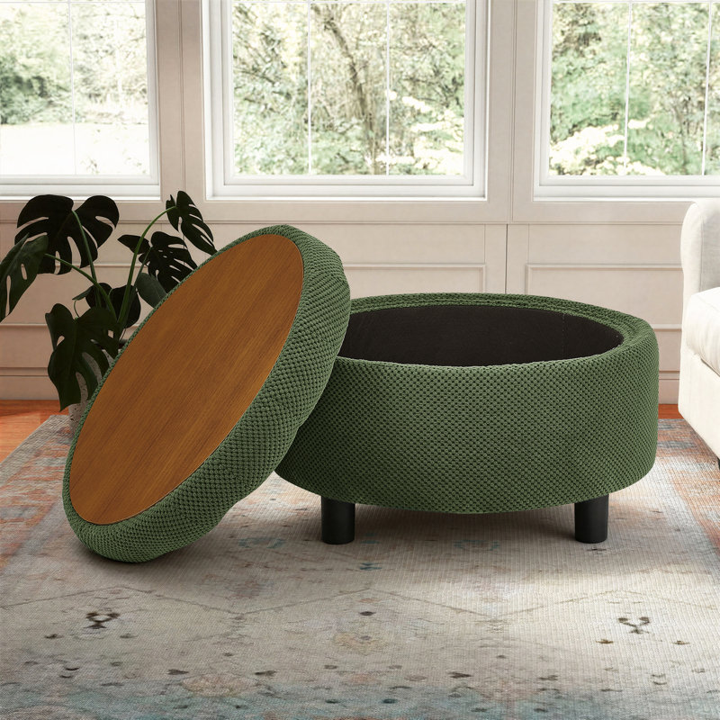 Table basse ronde avec repose-pieds 25 po avec couvercle réversible, Vert foncé