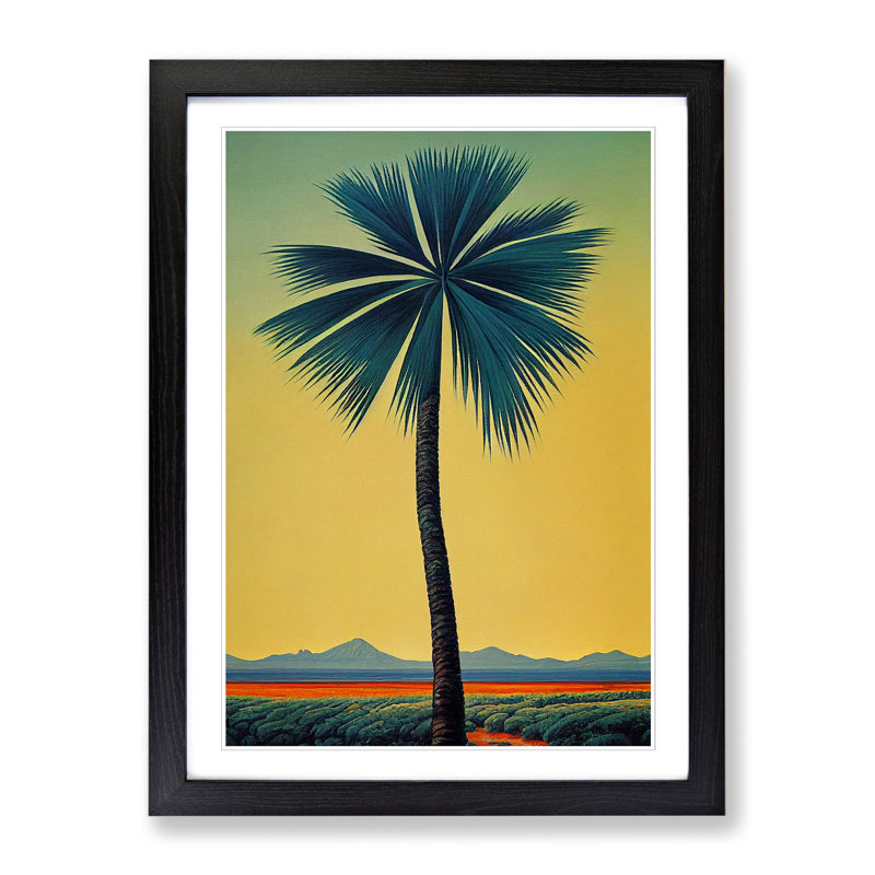 Palm Tree Landscape - Single Picture Frame Print, 64cm H x 46cm W x 2cm D, Black