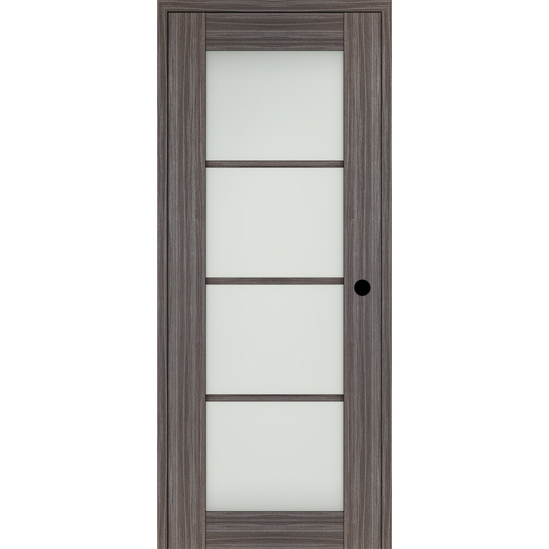 Porte intérieure pré-suspendue Palladio 4 Lite en bois manufacturé et en verre, 29,75 po x 79,38 po, Blanc, Gauche