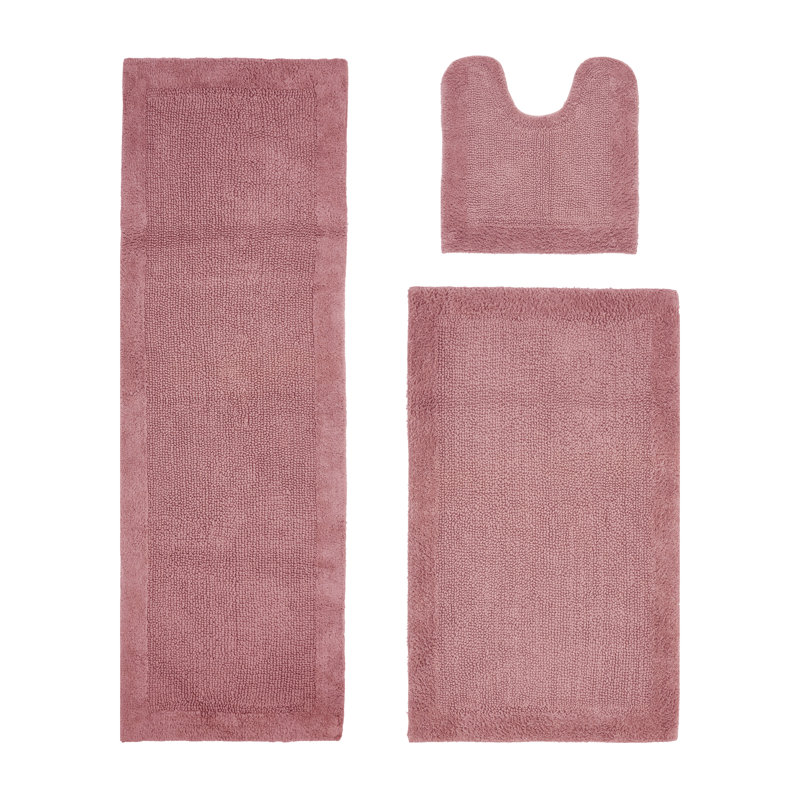 Ensemble de tapis pour salle de bain réversible 100% coton 2370 g / m² Merkel - ultra doux, très absorbant, lavable à la machine, certifié OEKO-TEX, idéal pour la douche, la baignoire, le meuble-lavabo et la toilette, rose