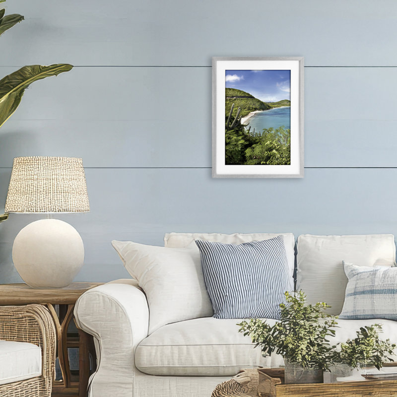 Impression sur verre sous les Caraïbes, vue de Seven Trees Design, H 20 po x l 14 po, Cadre de ferme gris