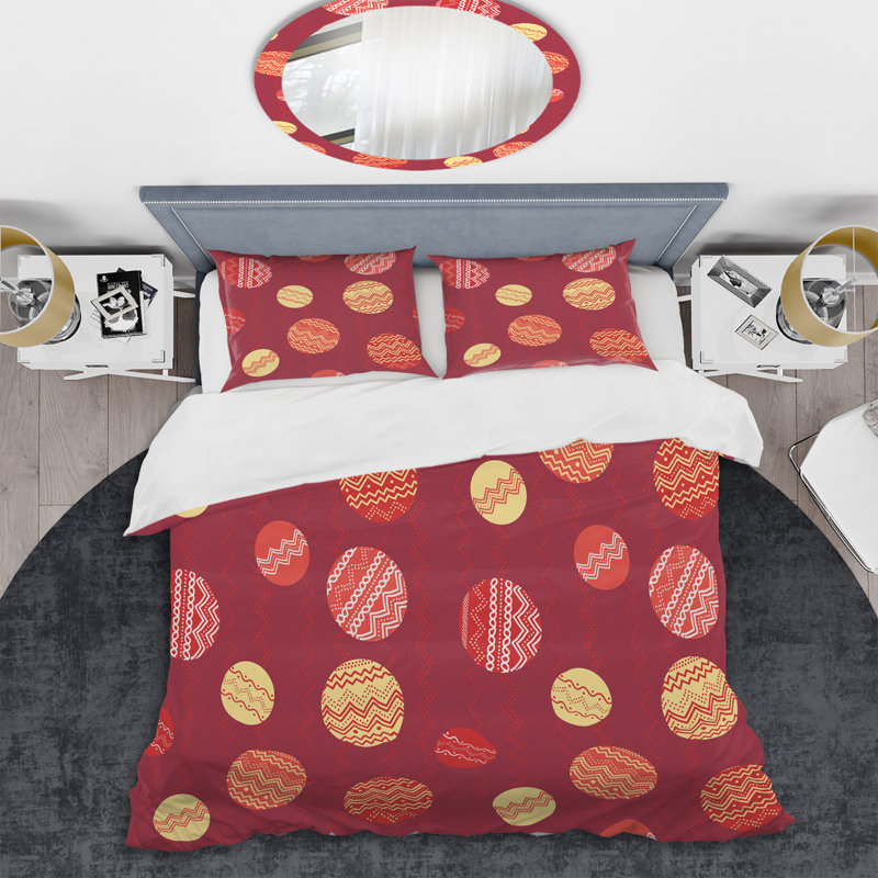 Motif de cercles rouges - ensemble de housse de couette abstrait - microfibre de polyester