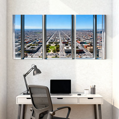 Scenic &Cityscapes Cityscape View From High Building Window Set of 3 Canvas Wall Art Prints