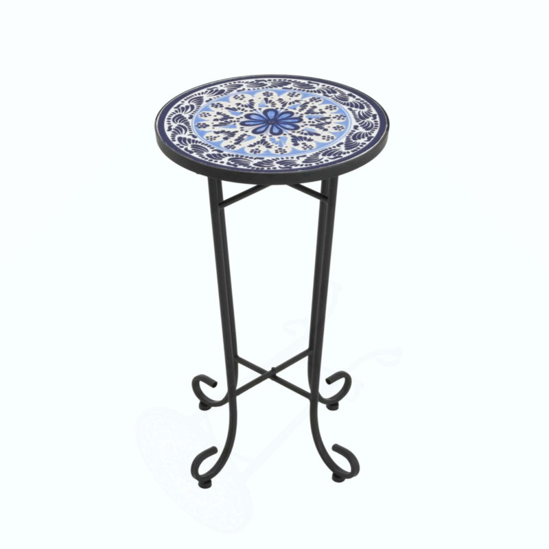 Table d'appoint de patio, Bleu / Noir