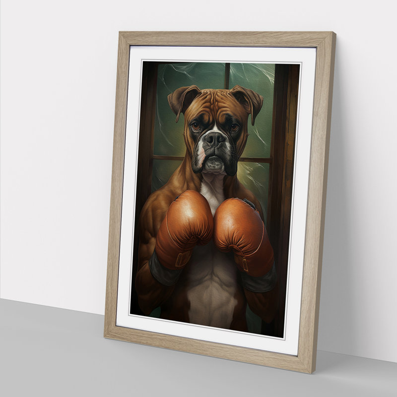 Boxer Dog Nouveau - Framed Print, 46cm H x 34cm W x 2cm D, Oak Framed