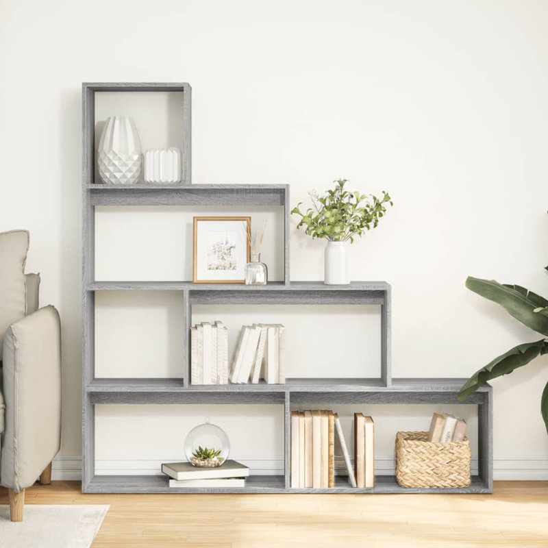 Andreca Bookcase, Grey Sonoma, (4 Shelves) 143.5cm H x 143.5cm W x 29cm D