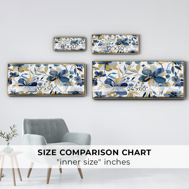 Golden Indigo- Framed Canvas, 20" H x 50" W