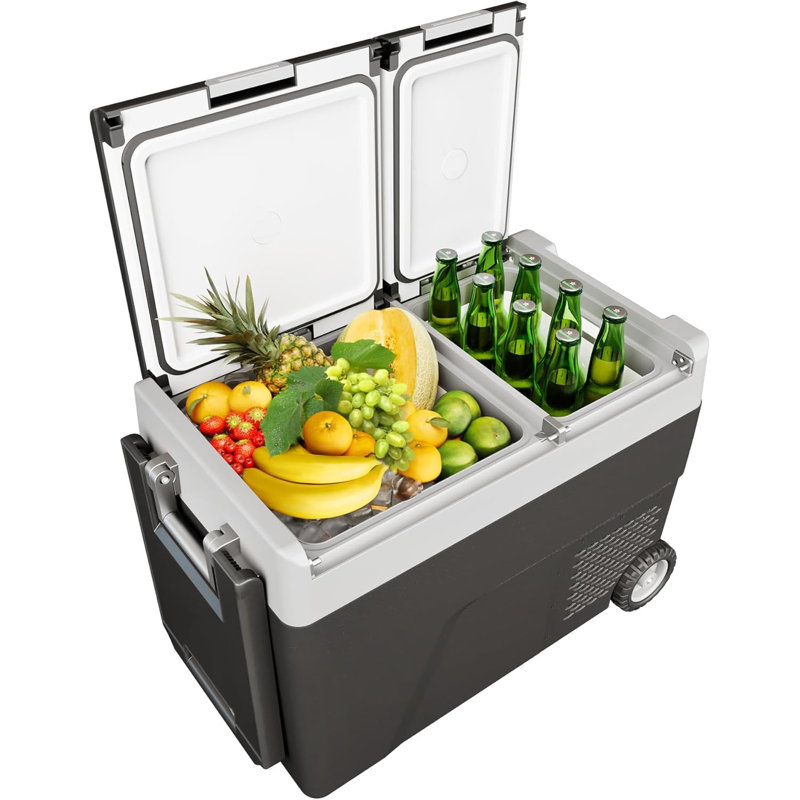 Réfrigérateur et congélateur de voiture portable 51 pintes - Glacière électrique à deux zones 12V / 24V pour camion, véhicule récréatif, camping avec contrôle APP, lumière DEL, écoénergétique