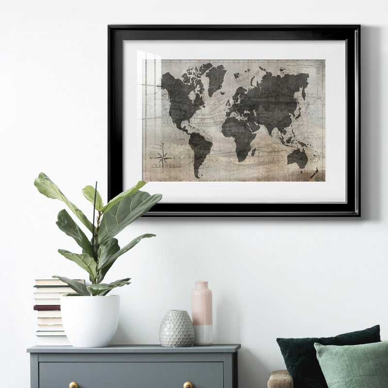 " World Map ", Black, 26.5" H x 36.5" W x 1" D