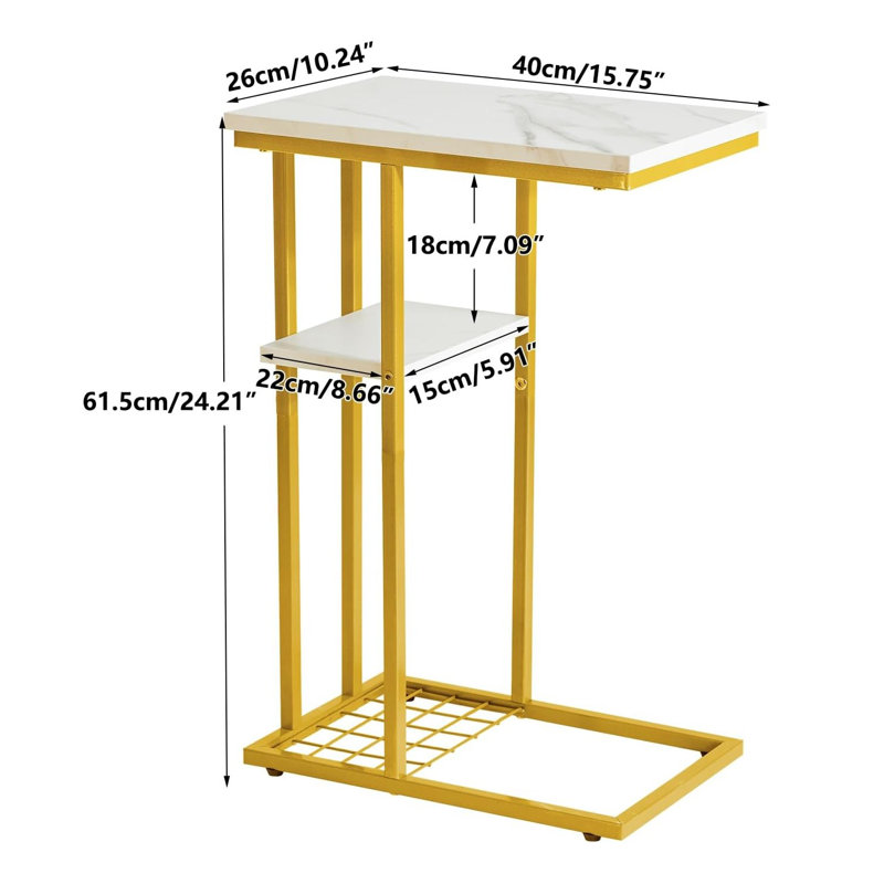 End Table, Marble Pattern White and Gold, Marble Pattern White and Gold, Marble Pattern White and Gold