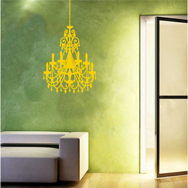 Décalcomanie murale lustre ornée, H 24 po x l 16 po x P 0,01 po, Jaune clair