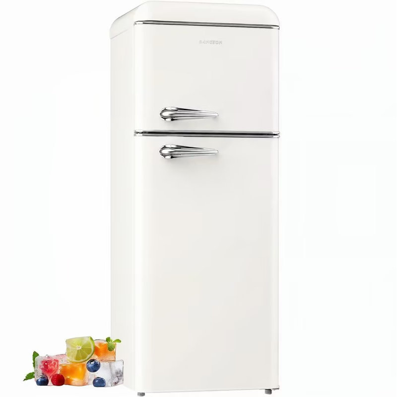 Réfrigérateur rétro 7,5 pi³ avec congélateur supérieur BANGson, réfrigérateur d'appartement 2 portes, thermostat réglable, réfrigérateur pour le bureau, la cuisine et la maison, blanc