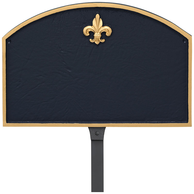 Enseigne d’adresse pour pelouse sur 1 ligne Fleur de Lis, Oui, Marine / doré
