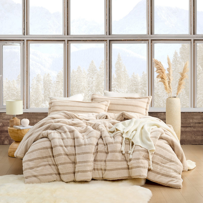Cozzzzzzzzzzzzzzzzy - Coma Inducer Oversized Comforter Set, King Comforter + 2 King Pillow Shams, Beige Striped