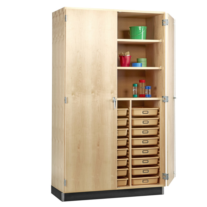 Armoire de rangement à plateau fourre-tout de classe diversifiée, l 48 po x P 22 po x H 84 po, 24 portes, fabrication en bois franc clair, portes doubles verrouillables, finition résistante aux produits chimiques, fabriquée aux États-Unis