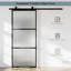 Porte de grange coulissante en métal et en verre givré 36 po x 96 po avec quincaillerie d'installation (fermeture en douceur incluse)-1051180752-1052360810