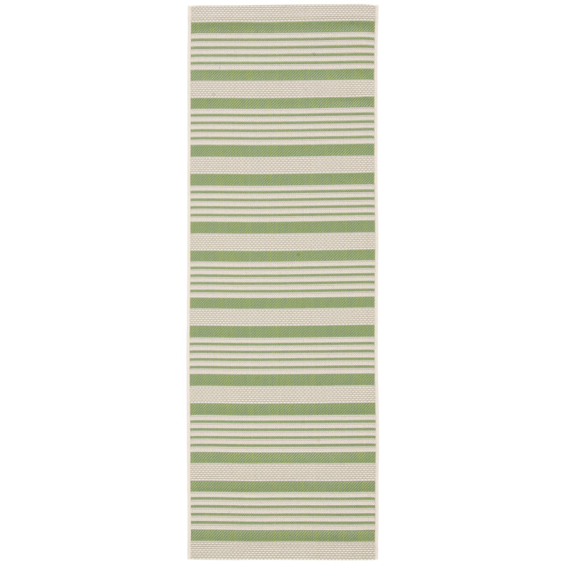 Arneshia Striped Machine Made Power Loom Acrylic Indoor / Outdoor Area Indoor/Outdoor Area Rug in Green/Beige