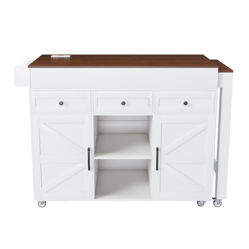 Kalel Kitchen Island with Extendable Table, Storage & Power Outlet