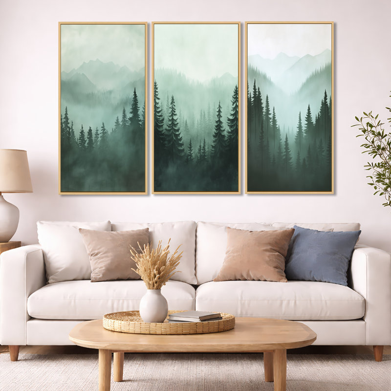 «Highland Pine Forest», ensemble d'art mural sur toile encadré, Cadre flottant en bois naturel, H 32 po x l 48 po