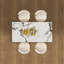 Ensemble de table de salle à manger 63 "moderne pour 4 à 6 personnes avec rangement, plateau en pierre brûlée et base en bois massif, comprenant 4 chaises en polyuréthane blanc pour la cuisine, appartement-1421615275