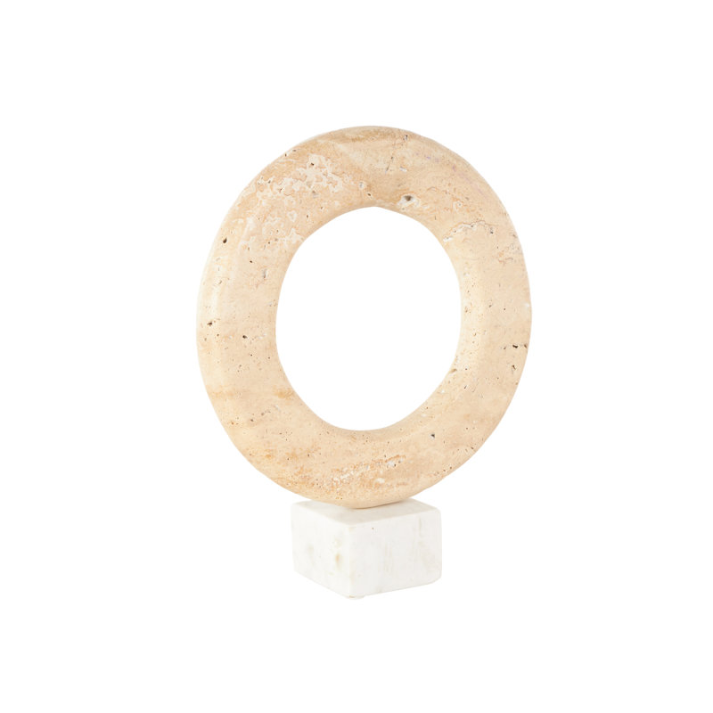 Marble Ring Abstract Cream Decorative Sculpture With White Base