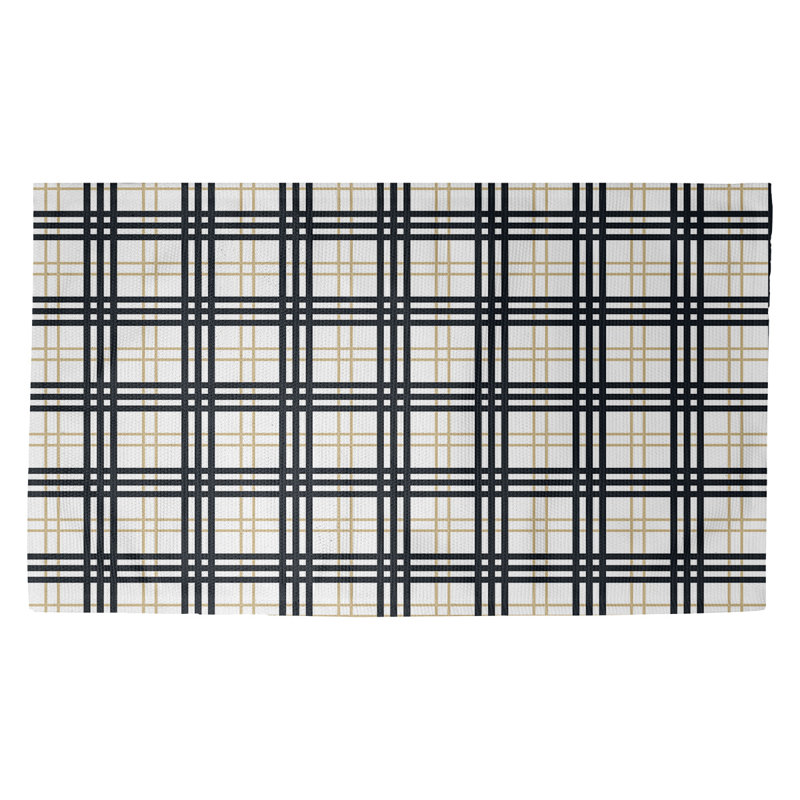 Tissu écossais doré/Ivoire/noir Tapis décoratif, Rectangle 2 pi x 3 pi
