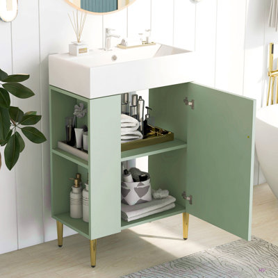 21.6" Bathroom Vanity, Combo Cabinet, Bathroom Storage Cabinet, Single Ceramic Sink, Left Side Storage