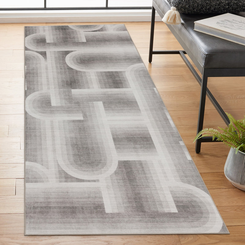 Lyra Modern Geometric Beige Machine Washable Area Rug, Runner 2'6" x 6', Beige