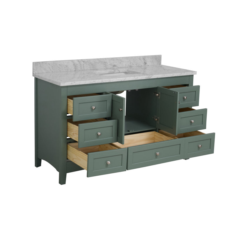 Ensemble de meuble-lavabo simple 60 po Edber, Marbre de Carrare, Vert sauge