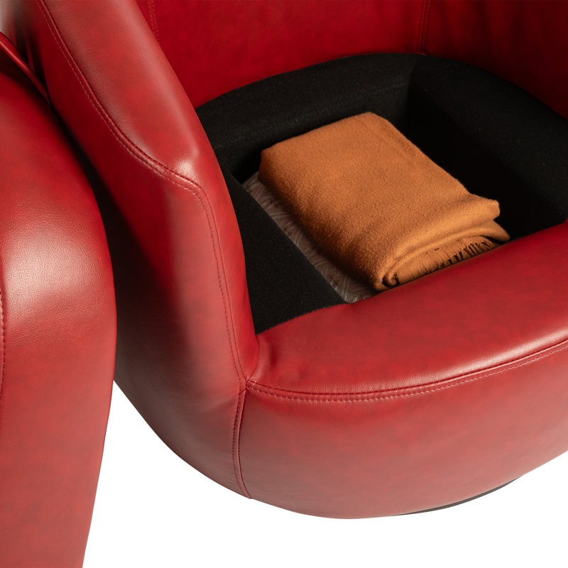 Fauteuil demi-tonneau rembourré pivotant avec rangement 2 pièces, Similicuir rouge