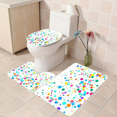 Ensemble de 3 tapis de douche à pois multicolores pour enfants