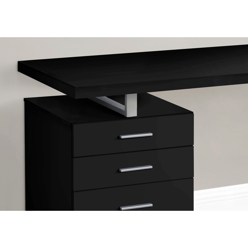 Petrella Computer Desk, Home Office, Laptop, Storage Drawers, 48"L, Work, Metal, Laminate, Black/Silver, Left-Hand Facing