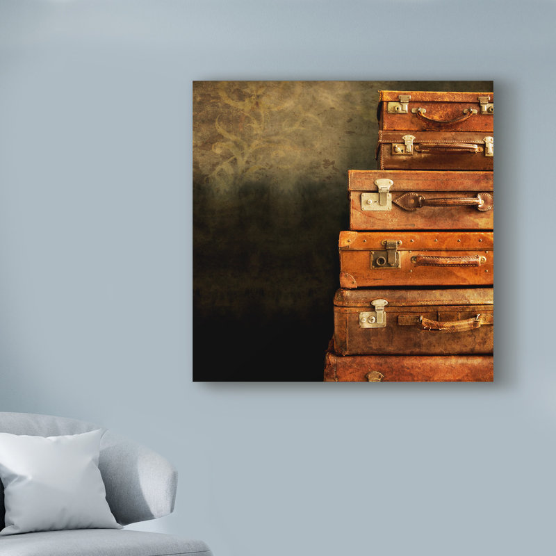 « antique bagage valises », reproduction de photo sur toile tendue, H 14 po x l 14 po x P 2 po