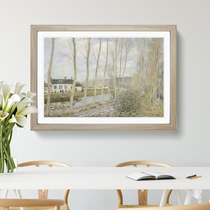 The Loings Canal by Alfred Sisley - Picture Frame Painting, 36cm H x 48cm W x 2cm D, Oak