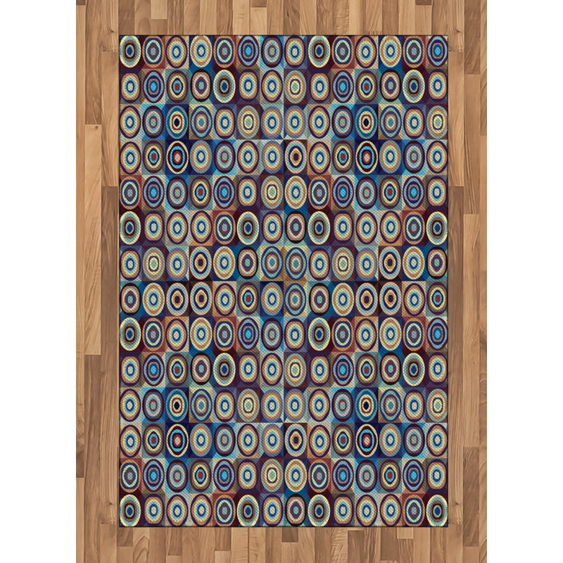 Geometric High Density Long Fiber Poly Threads Decorative Area Rug Carpet, Rectangle 4' x 5'8"