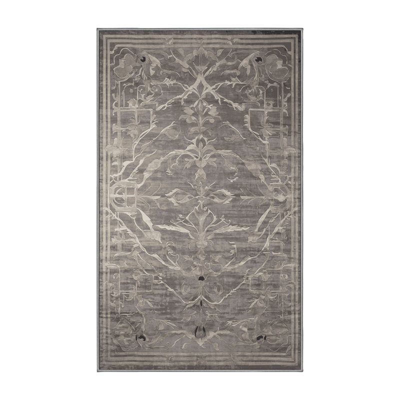 Machine Washable Gray Area Rug, Rectangle 7' x 10'