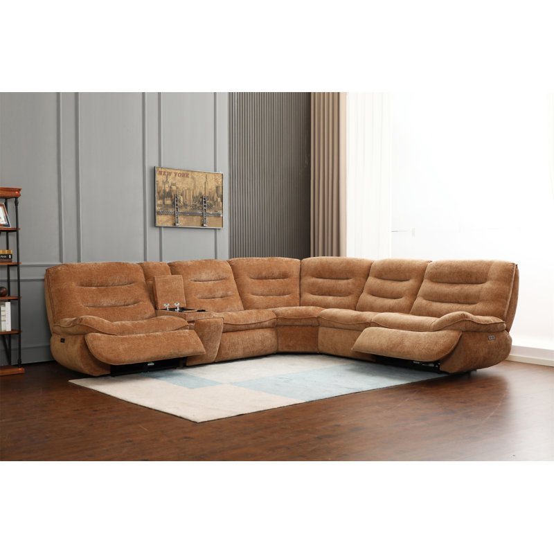 Emmy Orange Chenille Power Motion Sectional Sofa
