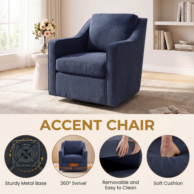 Upholstered Swivel Accent Chair, Blue