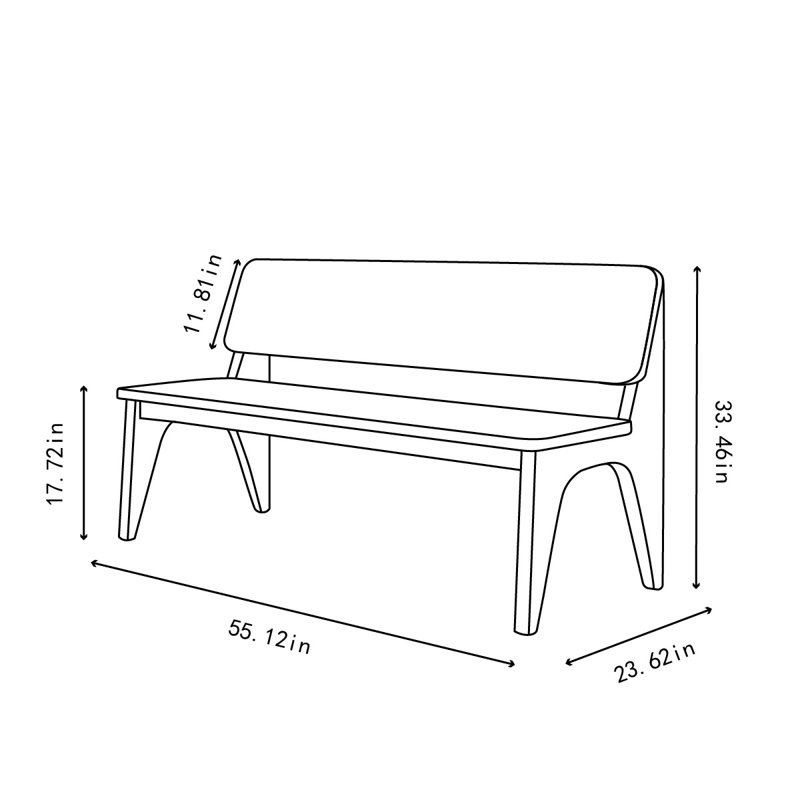Banc en bois massif Letti, H 33,46 po x l 55,12 po x P 23,62 po