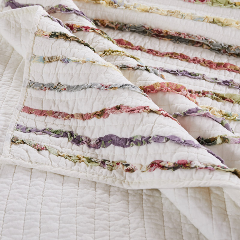 Ivory Cotton Cottagecore Reversible Ruffle Throw