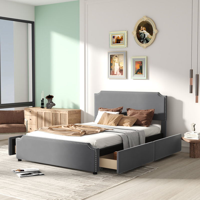 Lit plateforme tapissier Mckelvie, gris